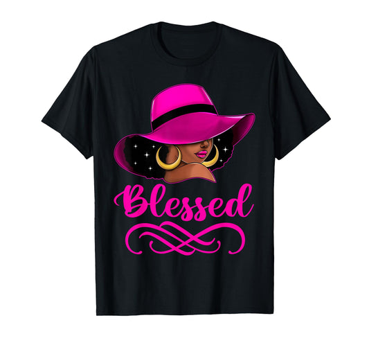 Blessed African American Afro Black Women With Hat Christian T-Shirt