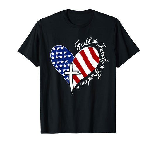 Faith Family Freedom Heart Christian American 4th of July T-Shirt