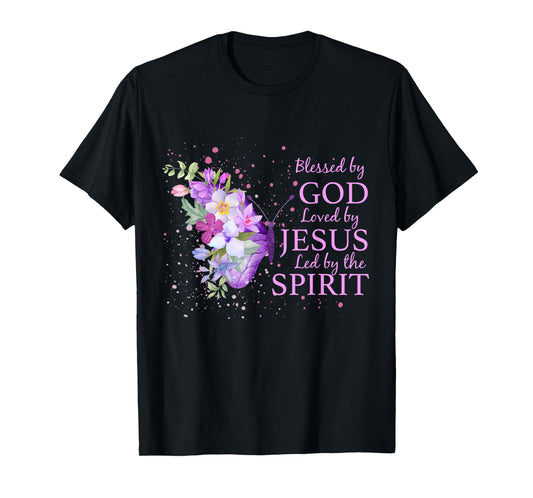 Blessed By God Loved By Jesus Christian Religious Butterfly T-Shirt