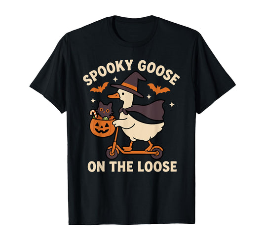 Spooky Goose On The Loose Halloween Silly Witch Costume T-Shirt