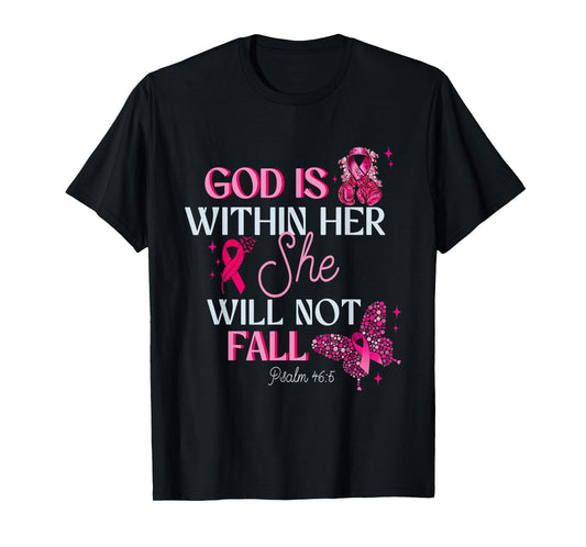 God is Within Her Riboon Coquette Christian Breast Cancer T-Shirt