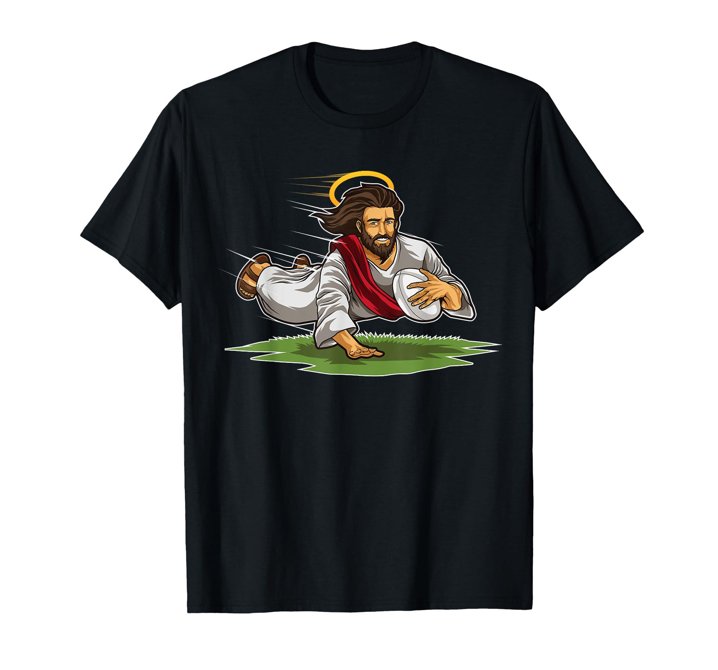 Rugby Jesus Scores Funny Rugby Illustration T-Shirt