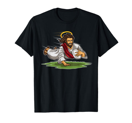 Rugby Jesus Scores Funny Rugby Illustration T-Shirt