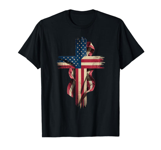Patriotic Christian Cross USA Flag T-Shirt