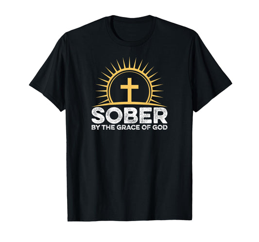 BACK PRINT Sober By The Grace O God Alcoholics AA Anonymous T-Shirt