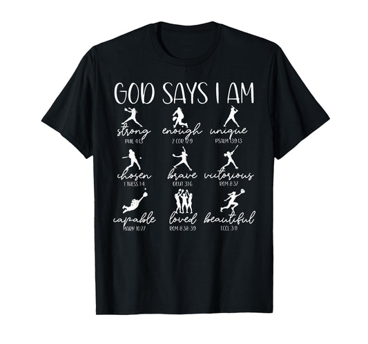 God Says I Am Bible Verse Religious Christian Softball Girls T-Shirt