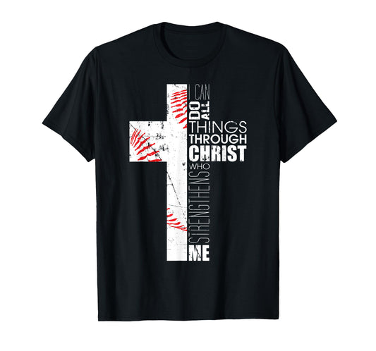 Philippians 4:13 Baseball Cross Gifts Christian Bible Verse T-Shirt