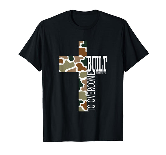 Built to Overcome Camo Gym Faith Christian Workout Scripture T-Shirt