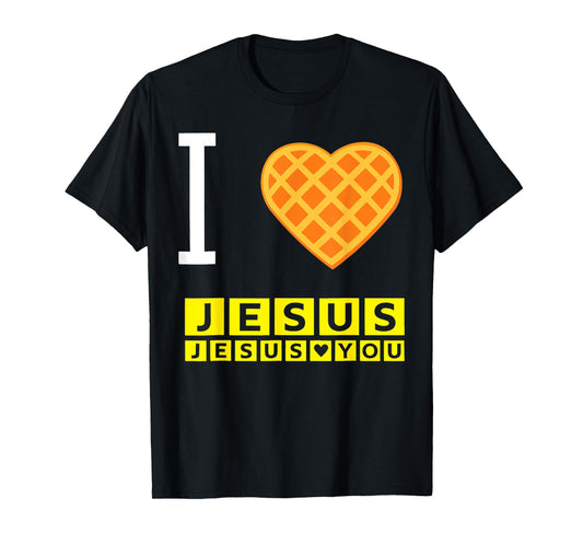 I Love Jesus Waffle Heart Funny Christian Breakfast Faith T-Shirt