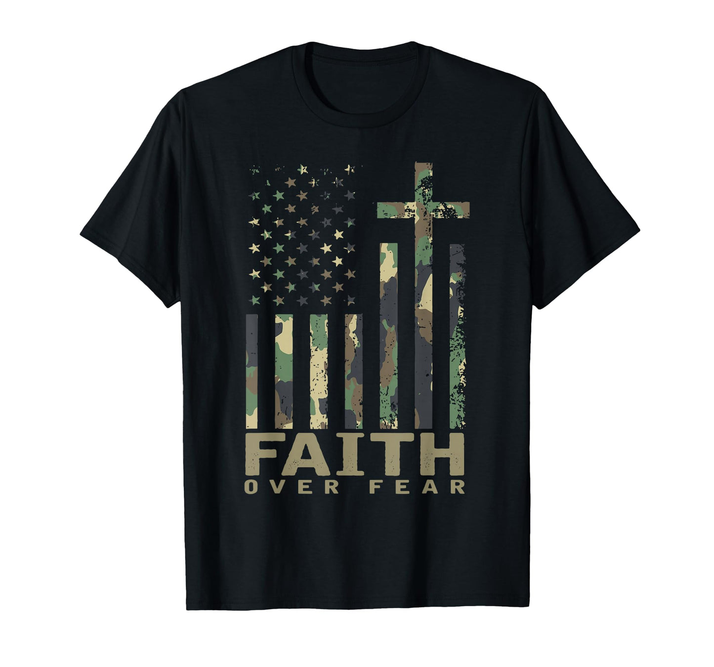 Jesus Faith Over Fear Christian Cross God Fait US Flag Pray T-Shirt