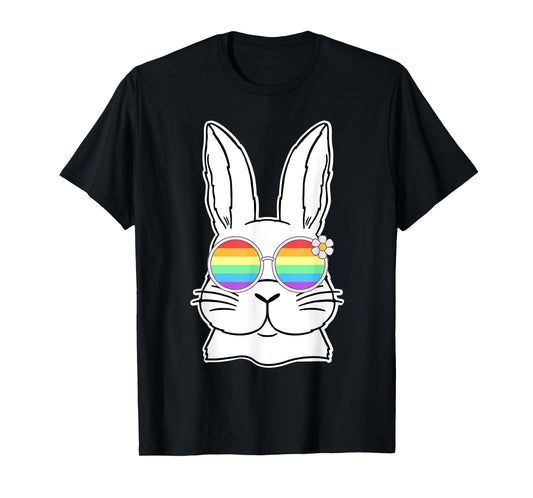 Bunny Gay Pride LGBTQ Bunny Rainbow Sunglasses Happy Easter T-Shirt