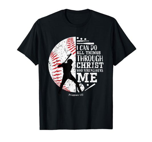 Christian Baseball Philippians 4:13 Religious Faith Graphic T-Shirt