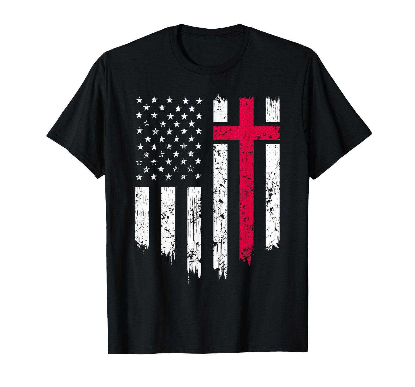 Vintage Distressed USA Flag Cross Christian Faith Gift T-Shirt
