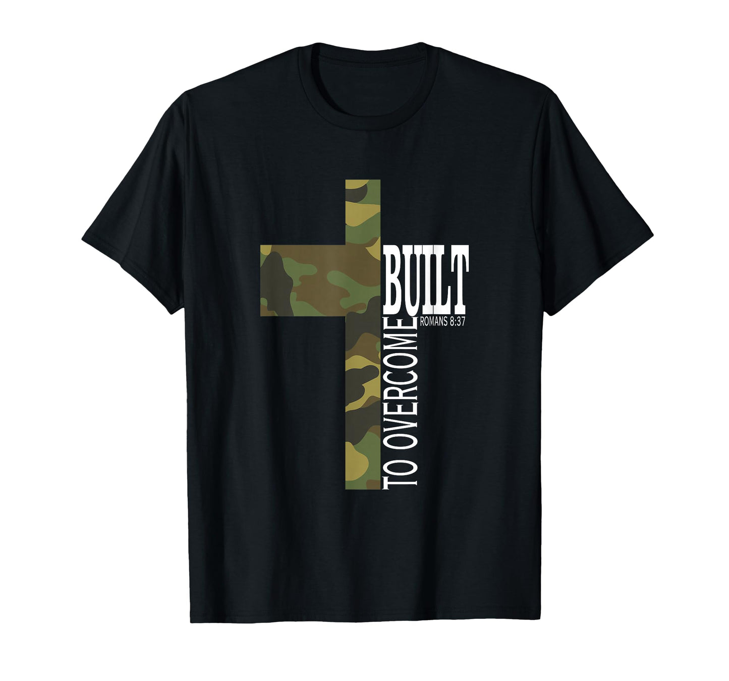 Built to Overcome Camo Gym Faith Workout Scripture Christian T-Shirt