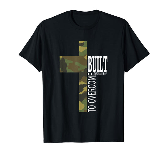 Built to Overcome Camo Gym Faith Workout Scripture Christian T-Shirt