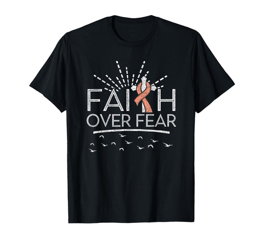 Faith over Fear Peach Ribbon Endometrial Cancer T-Shirt