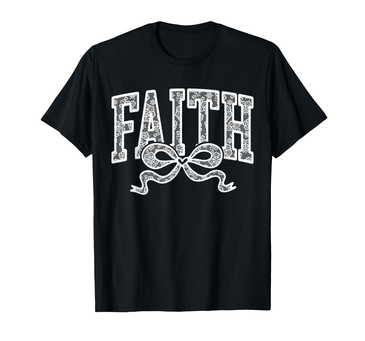 Lace Faith Coquette Bow Christian Religious Women Girl T-Shirt