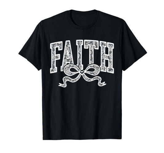 Lace Faith Coquette Bow Christian Religious Women Girl T-Shirt