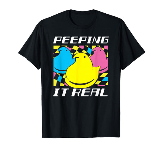 Peeps Easter Peeping It Real Retro Style Chicks T-Shirt