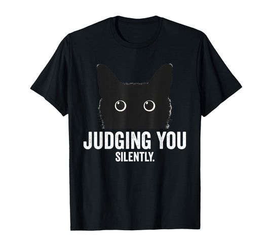 Judging You Silently Funny Black Cat T-Shirt for Men Women Kids