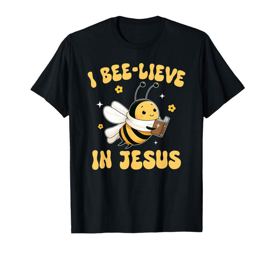 Gospel Kids Christian I Bee-lieve in Jesus Faith Cute Bee T-Shirt