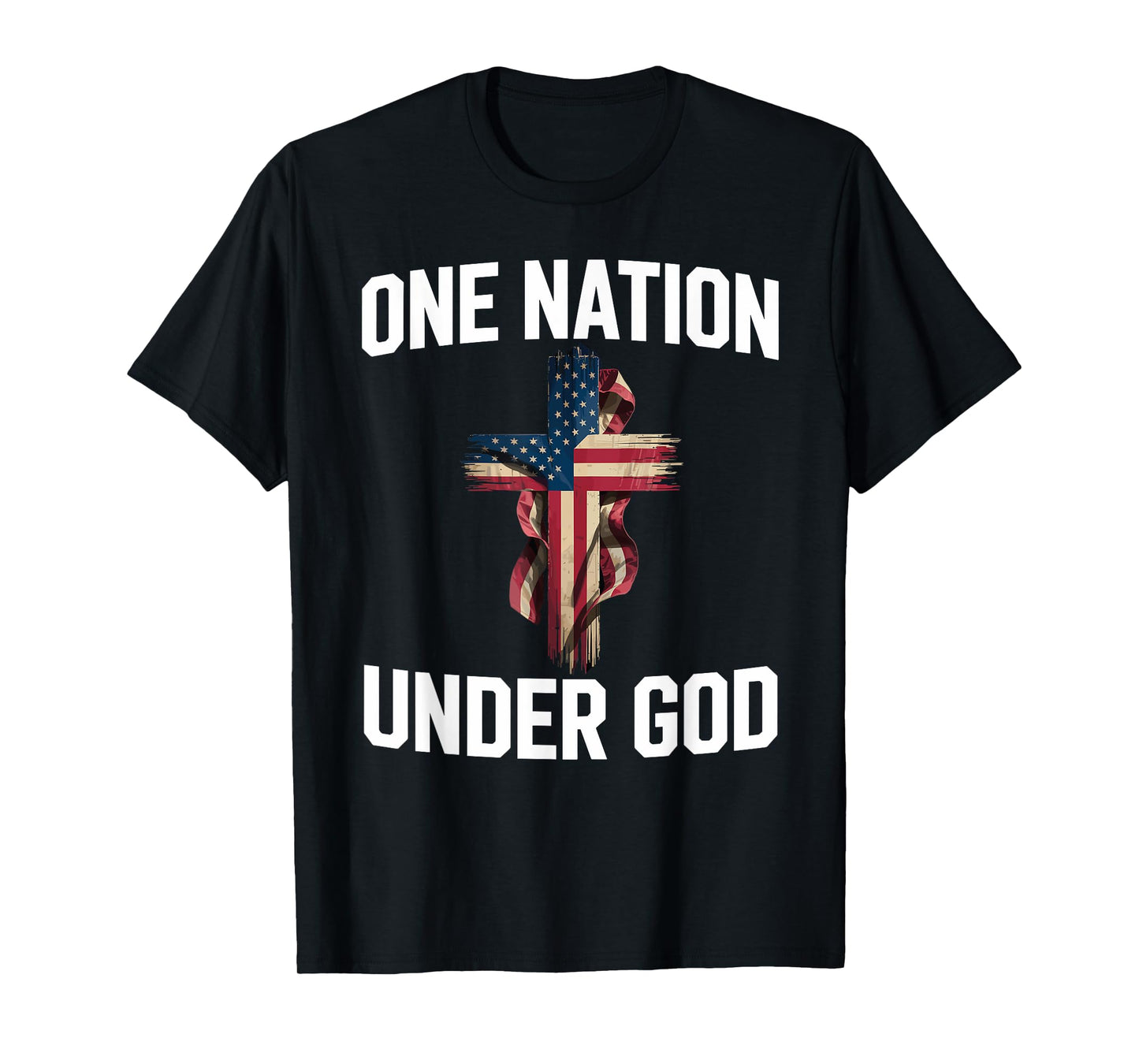Patriotic One Nation Under God Christian Cross USA Flag T-Shirt