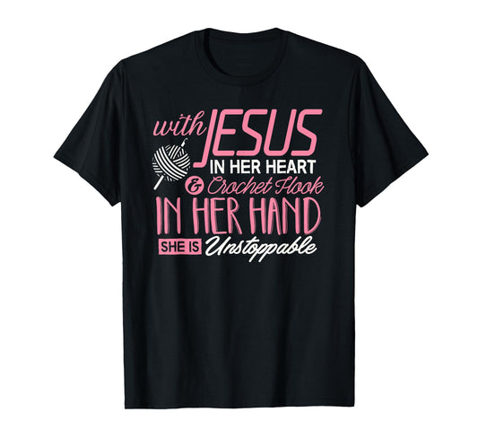 Crochet Shirt With Jesus in her Heart Crochet Hook Christian T-Shirt
