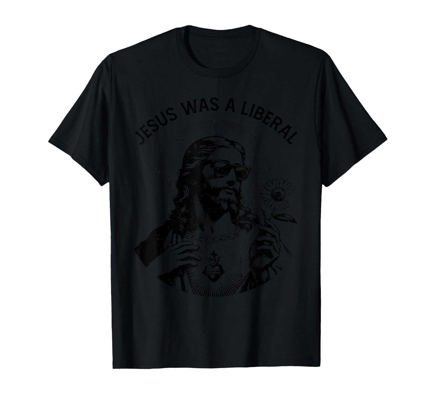 Funny Jesus Was A Liberal Jesus Holding Sunflower Christian T-Shirt