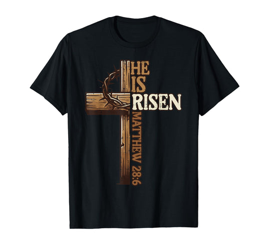 Easter Cross He Is Risen Jesus Christian Men Women Kid Youth T-Shirt