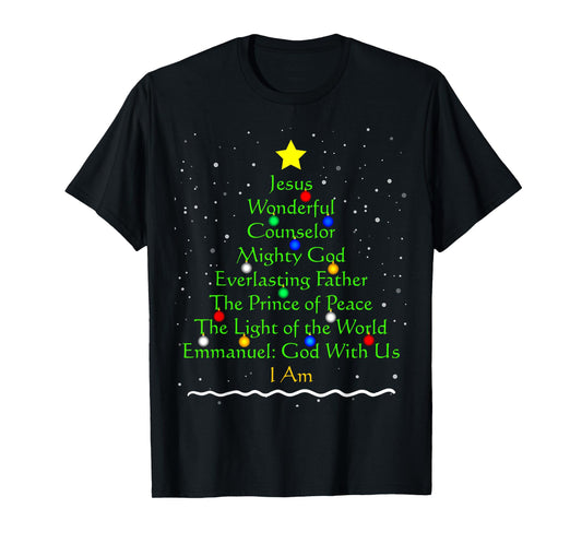 Christian Christmas Shirts Bible Names of Jesus Gift Tree T-Shirt