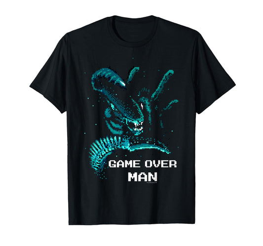Aliens Iconic Xenomorph Game Over Man Pixelated Style Logo T-Shirt