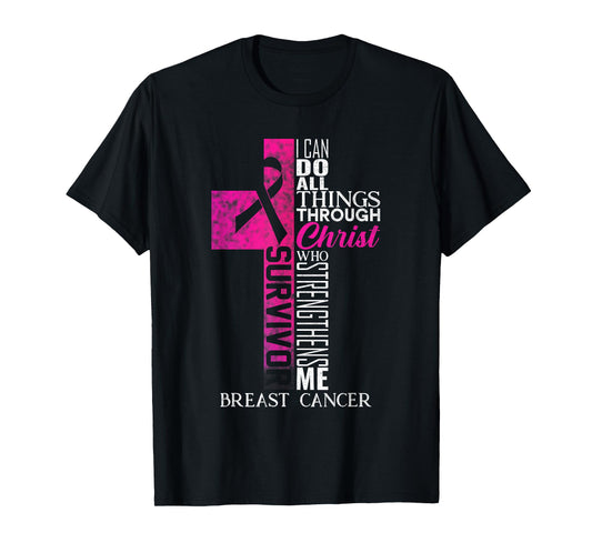 Pink Ribbon Breast Cancer Survivor Christian Cross T-Shirt