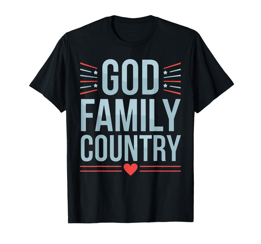 God Family Country - Patriotic Christian US Flag T-Shirt