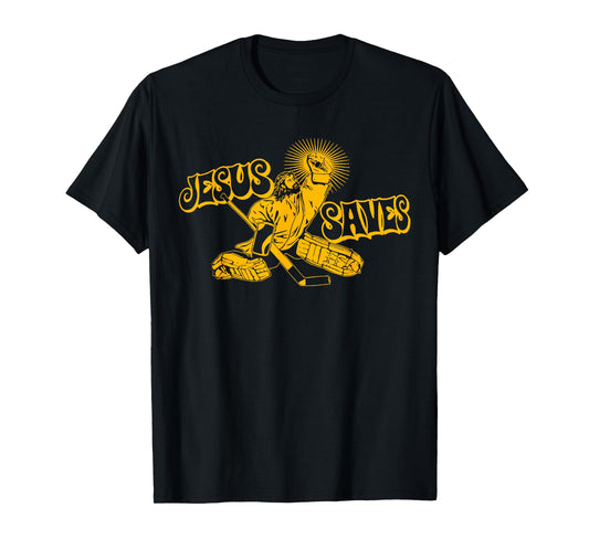 Funny Jesus Saves Hockey Religious Christian Goaltender Tee T-Shirt