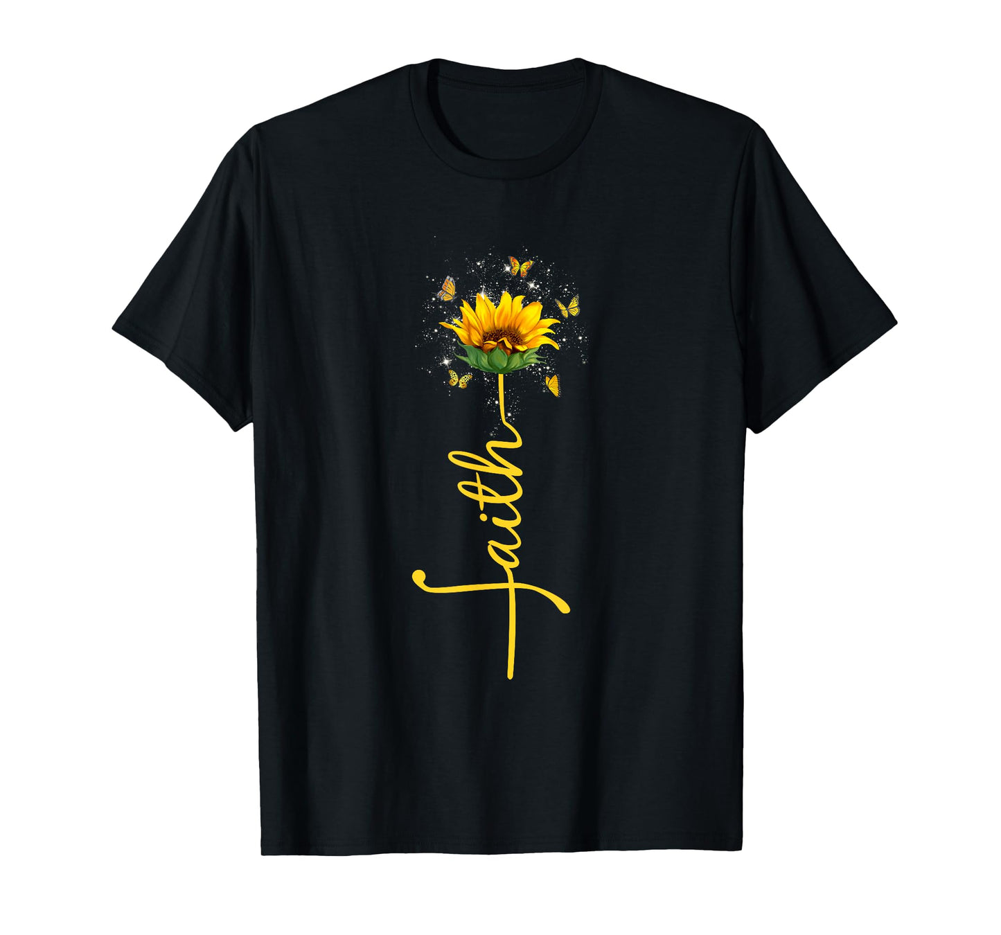 Vintage Faith Cross Sunflower Butterfly Flowers Christians T-Shirt
