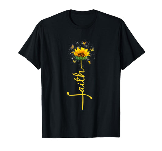 Vintage Faith Cross Sunflower Butterfly Flowers Christians T-Shirt