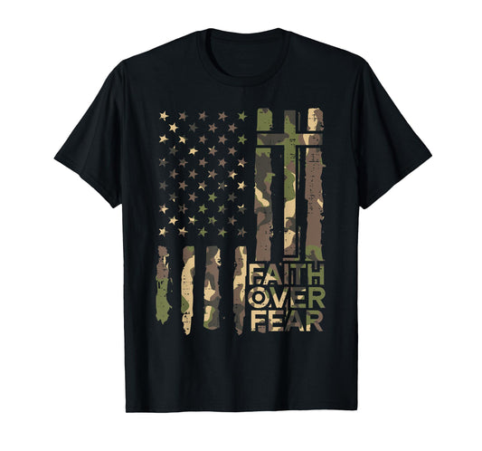 Christian Faith Over Fear Camo US Flag Patriot Men Women Kid T-Shirt
