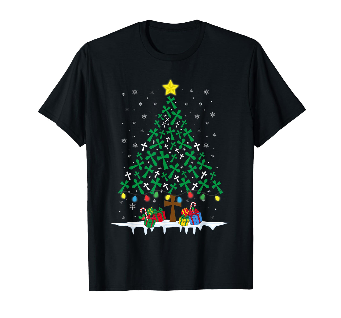 Faith Cross Christian Holiday Family Matching Christmas Tree T-Shirt