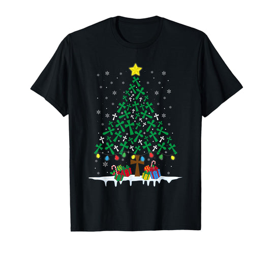 Faith Cross Christian Holiday Family Matching Christmas Tree T-Shirt