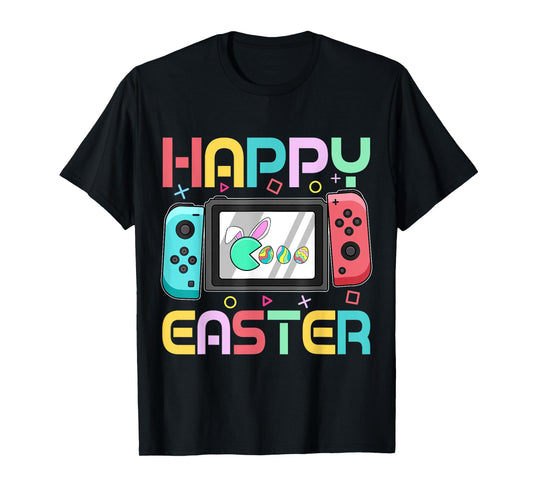 Boys Video Game Eating Happy Easter Day Eggs Gamer Men Kids T-Shirt