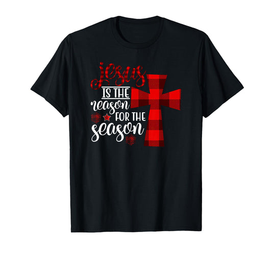 Christmas Jesus Cross Family Gifts Jesus is the Reason for the Season T-Shirt - Unisex Adult - Black - Short Sleeve - Classic Fit - Small