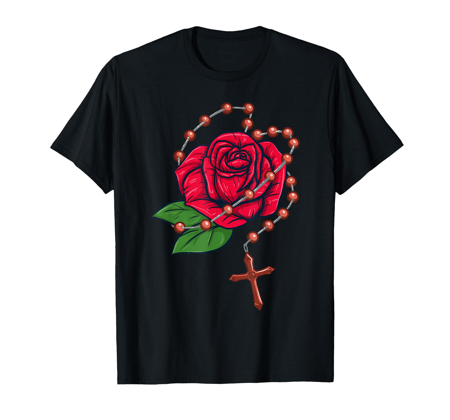 Rosary Beads & Rose - Catholic Pray The Rosary T-Shirt