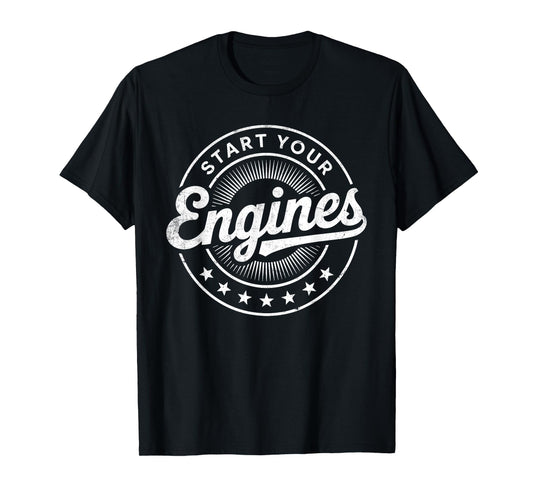 Start Your Engines Vintage Checkered Flag Race Car T-Shirt
