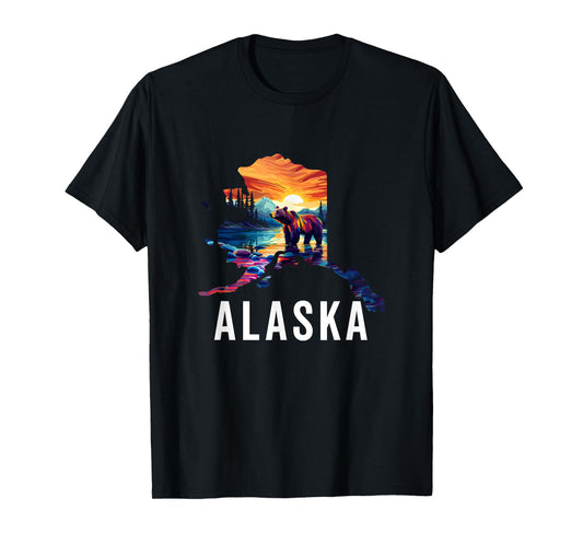 Alaskan Bear Animal Alaska Map Souvenirs Vacation Vintage T-Shirt