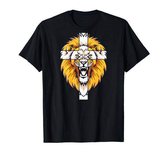Lion This DAD Pray God Jesus Cross Christian Dad Art ON Back T-Shirt