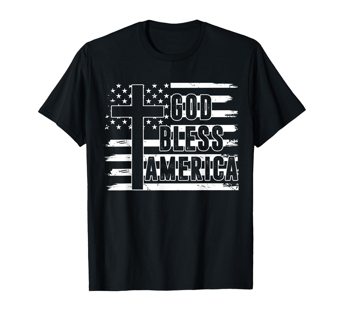 God Bless America Patriotic Flag Cross USA Christian Men Dad T-Shirt
