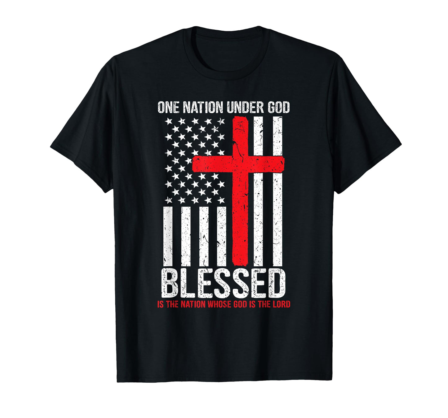 One Nation Under God Blessed American Flag Christian Cross T-Shirt