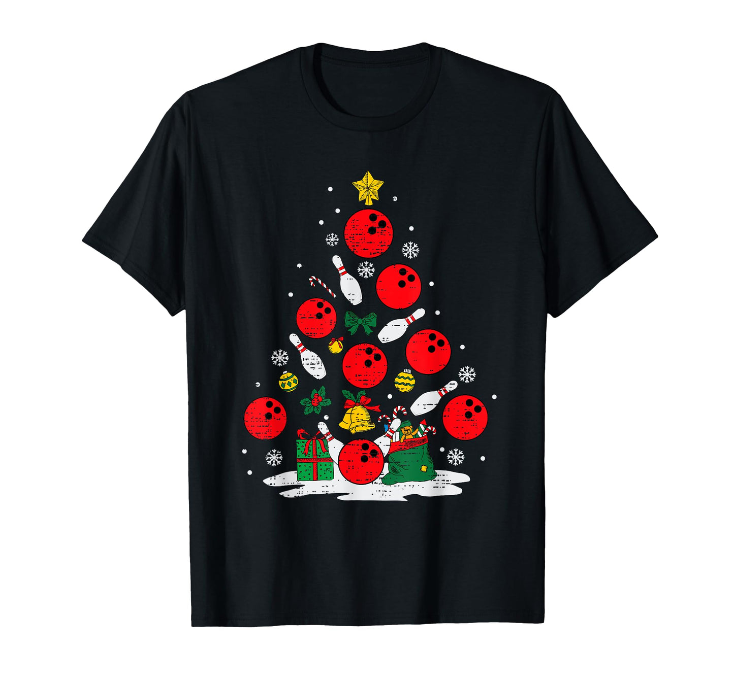 Bowling Christmas Tree Lights Xmas Bowler Sport Men Boy Kids T-Shirt