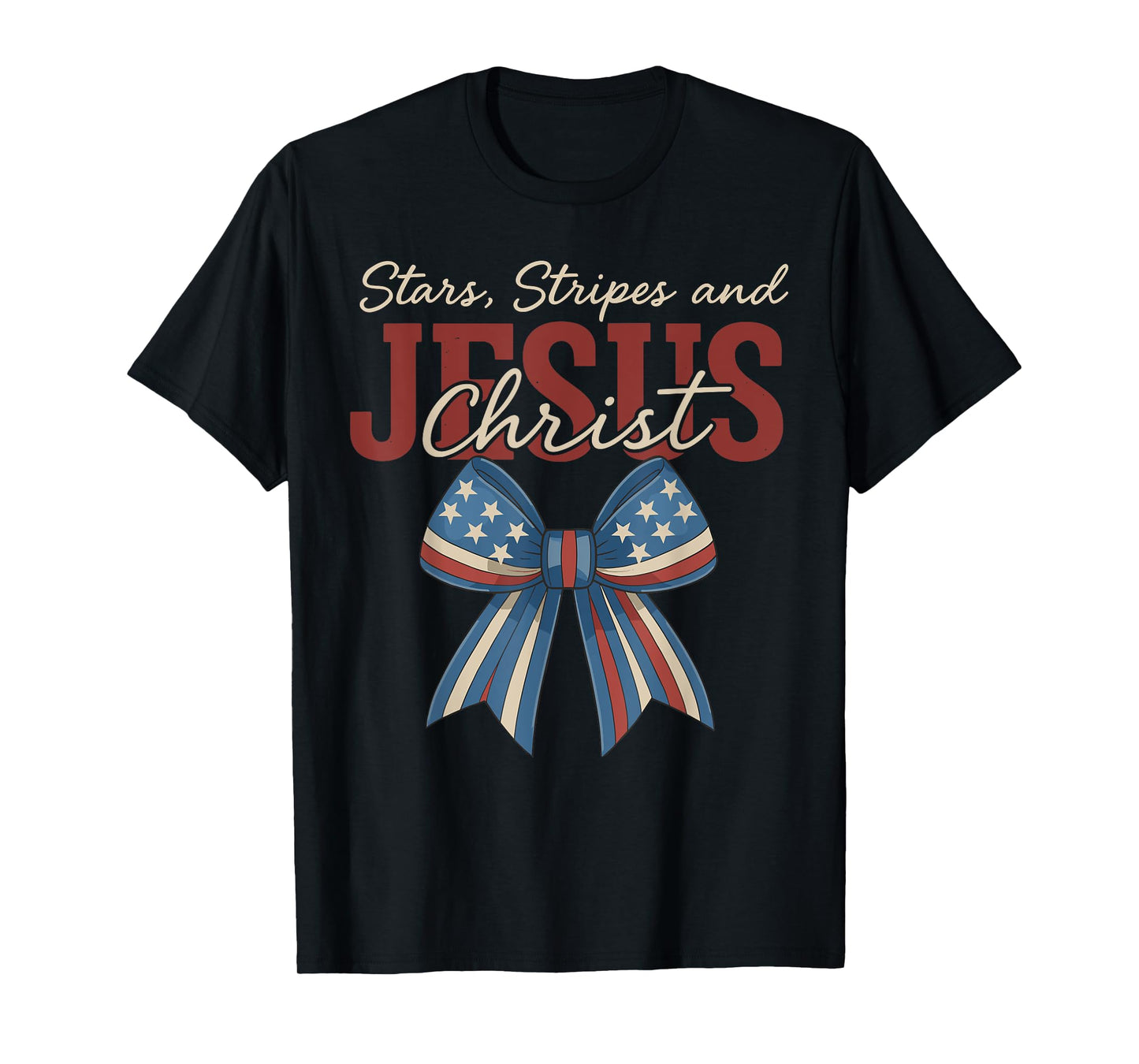 Coquette Bow Stars Stripes And Jesus Christ 4th Of July T-Shirt