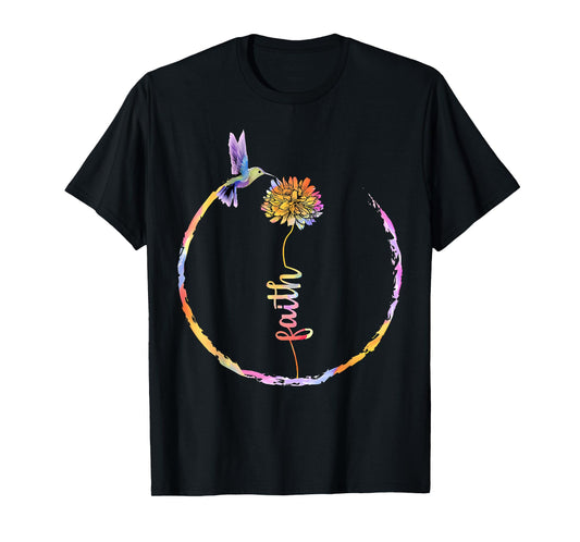 Watercolor Faith Bird Flower Hummingbird Christian Religious T-Shirt